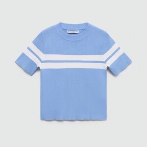 NWT Mango MNG blue with white striped short sleeve knit top size Large